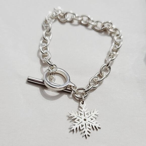 Ross Simons Sterling Silver Snowflake Toggle Bracelet 7" - Picture 2 of 6